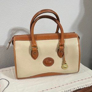 Dooney & Bourke Classic Satchel, Bone & British Tan Leather, Vintage 1990s